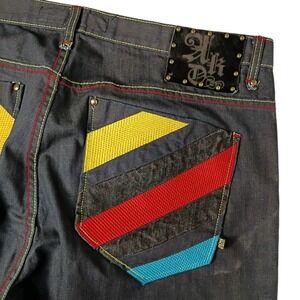 Vtg Akademiks Jeans 40 x 30 Raw Blue‎ Denim Hip Hop Baggy Wide Leg Y2K Colorful
